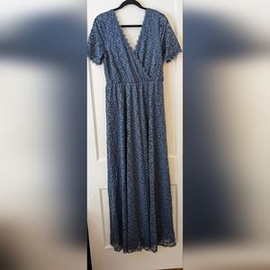 Maxi Dusty Blue Lace V-Neck short-sleeved Baltic Born dress